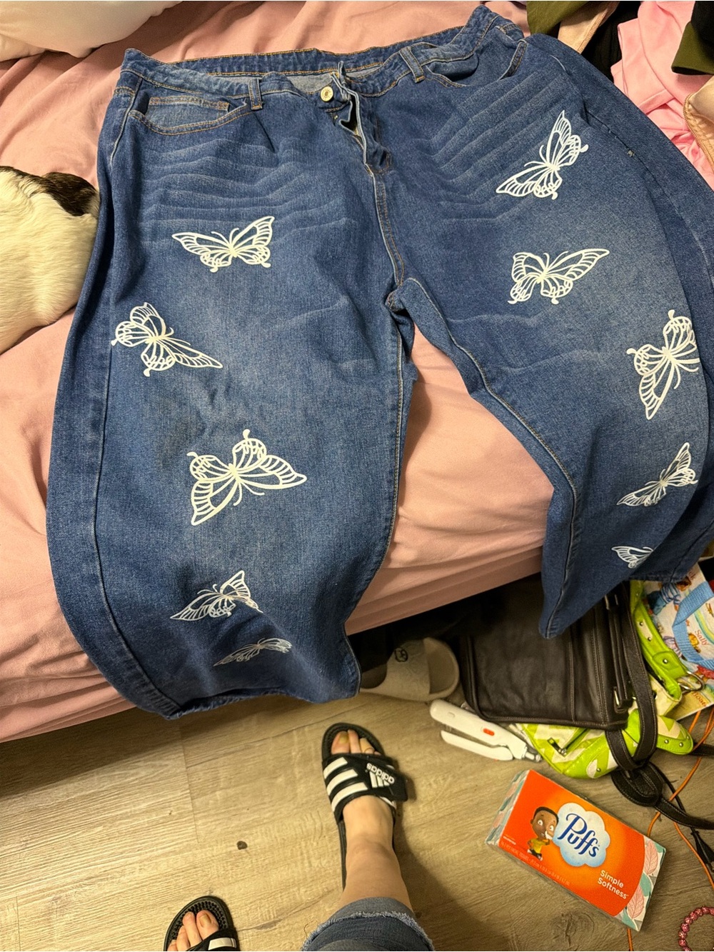 Blue Butterfly Print Women's Jeans
